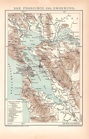 Alte historische Landkarte San Francisco & Umgebung Karte Lithographie 1892