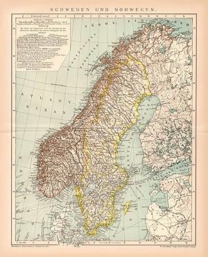 Alte historische Landkarte Schweden & Norwegen Karte Lithographie 1892