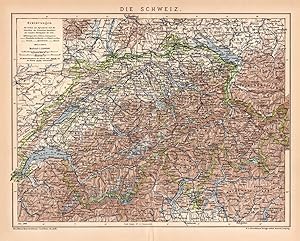 Alte historische Landkarte Schweiz Karte Lithographie 1892