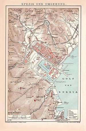 Alte historische Landkarte Spezia & Umgebung Karte Lithographie 1892