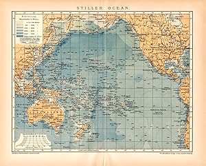 Alte historische Landkarte Stiller Ozean Karte Lithographie 1892