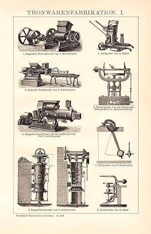 Alter historischer Druck Thonwarenfabrikation I. Holzstich 1892