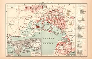 Alte historische Landkarte Toulon Stadtplan Lithographie 1892