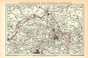 Historische Landkarte Industriegebiet Roubaix Tourcoing Karte Lithographie 1892