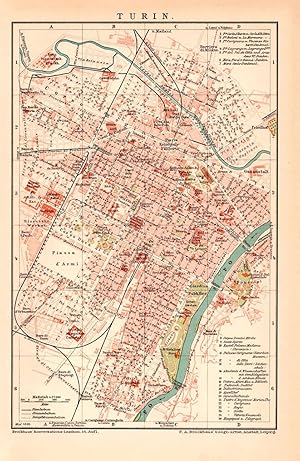 Alte historische Landkarte Turin Stadtplan Lithographie 1892