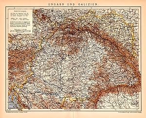 Alte historische Landkarte Ungarn & Galizien Karte Lithographie 1892