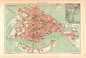 Alte historische Landkarte Venedig Stadtplan Lithographie 1892