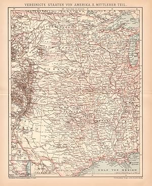 Alte historische Landkarte USA Mittlerer Teil Karte Lithographie 1892
