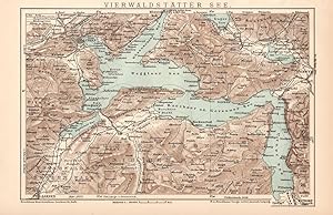 Alte historische Landkarte Vierwaldstätter See Karte Lithographie 1892