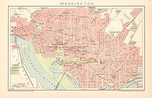 Alte historische Landkarte Washington Stadtplan Lithographie 1892