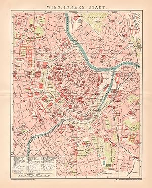 Alte historische Landkarte Wien Innere Stadt Stadtplan Lithographie 1892