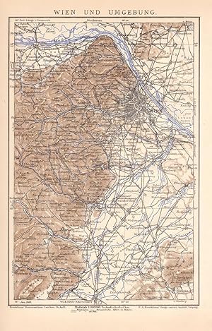 Alte historische Landkarte Wien Umgebung Karte Lithographie 1892