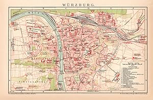 Alte historische Landkarte Würzburg Stadtplan Lithographie 1892