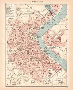 Alte historische Landkarte Bordeaux Stadtplan Lithographie 1895