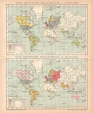 Alte historische Landkarte Deutscher Welthandel Karte Lithographie 1895