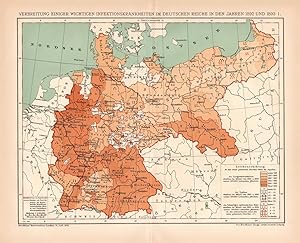 Historische Landkarte Infektionskrankheiten Deutsche Reich Karte I. Litho 1895