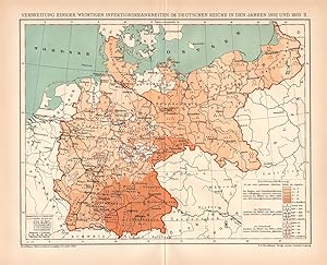 Historische Landkarte Infektionskrankheiten Deutsche Reich Karte II. Litho 1895
