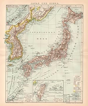 Alte historische Landkarte Japan & Korea Karte Lithographie 1895