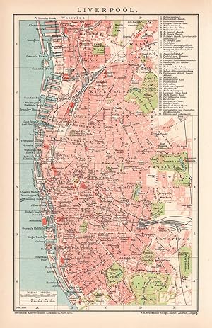 Alte historische Landkarte Liverpool Stadtplan Lithographie 1895