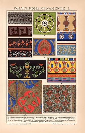 Alter historischer Druck Polychrome Ornamente I. Chromolithographie 1895