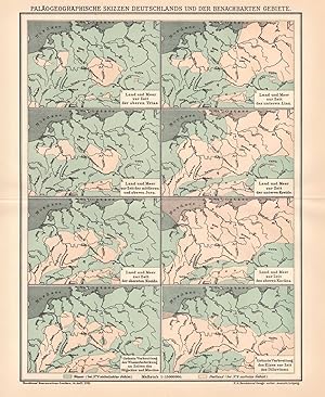 Alter historischer Druck Paläogeographie Deutschland Karte Lithographie 1895
