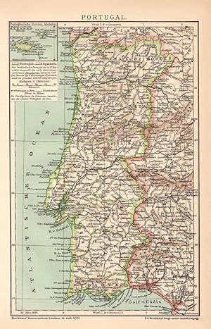 Alte historische Landkarte Portugal Karte Lithographie 1895