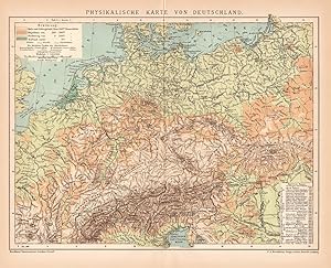 Alte historische Landkarte Deutschland Physikalische Karte Lithographie 1892
