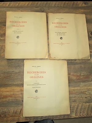 Imagen del vendedor de Recherches sur nos origines.- Srie complte : 3 Volumes.- : I Les origines ethniques et linguistiques de notre pays.- 2 Lukhtair hros des guerres de l'indpendance gauloise - Usercodunum.- 3 Notes de toponymie et d'histoire. a la venta por Dj Jadis