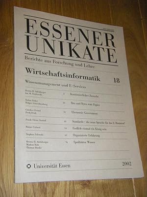 Immagine del venditore per Essener Unikate. Berichte aus Forschung und Lehre. Heft 18: Wirtschaftsinformatik. Wissensmanagement und E-Services venduto da Versandantiquariat Rainer Kocherscheidt