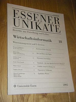 Bild des Verkufers fr Essener Unikate. Berichte aus Forschung und Lehre. Heft 18: Wirtschaftsinformatik. Wissensmanagement und E-Services zum Verkauf von Versandantiquariat Rainer Kocherscheidt