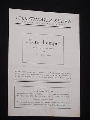 Seller image for Programmzettel Volkstheater Sden 1946. KATER LAMPE von Emil Rosenow. Spielleitung: Otto Lange. Mit Berta Trutz, Annelise Berg, Max Pratsch, Ena Hennrichs-Noack, Otto Zibell, Johanna Schppel, Christel Streckebach, Christa Dannert, Dieter Peschtrich, Kurt Lahmeyer, Willi Schwabe, Trude Lehmann, Harry-Herbert Schche, Helen Reichel, Otto Lange for sale by Fast alles Theater! Antiquariat fr die darstellenden Knste