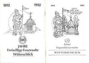 Image du vendeur pour 100 Jahre Freiwillige Feuerwehr Witterschlick 1892 - 1992. Beiliegend: 25 Jahre Jugendfeuerwehr Witterschlick 1964 - 1989. Ca. 48 S., Normalformat 21 cm, geheftete, illustrierte Broschur, mit Abbildungen. mis en vente par Brbel Hoffmann