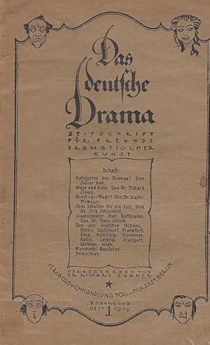 Imagen del vendedor de Das deutsche Drama. II. (2.) Jahrgang 1919, Heft 1. Zeitschrift fr Freunde dramatischer Kunst. // Aus dem Inhalt: Julius Bab: Kategorien des Dramas / Richard Elsner: Wege und Ziele / Walter Meckauer: Kunst oder Macht / Fritz Schwiefert: Vom Schaffen fr die Zeit / Von den deutschen Bhnen: Berlin Dsseldorf, Frankfurt. Mit Bcherschau. a la venta por Antiquariat Carl Wegner