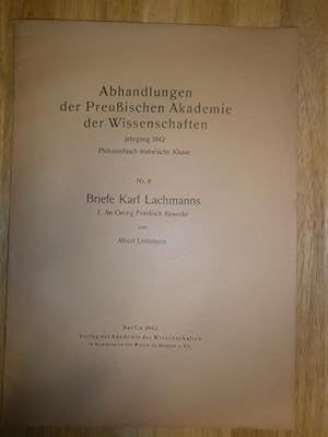 Immagine del venditore per Briefe Karl Lachmanns. I. An Georg Friedrich Benecke. Sonderabdruck. venduto da NORDDEUTSCHES ANTIQUARIAT