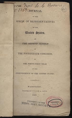 Journal of the House of Representatives of the United States, at The Second (2nd) Session of the ...