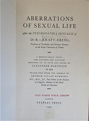 Seller image for Aberrations of Sexual Life After the Psychopathia Sexualis of Dr. R. v. Kraft-ebing for sale by Moneyblows Books & Music
