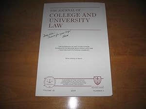 Imagen del vendedor de The Journal of College and University Law: Volume 35, Number 3, 2009: The Elephant in the Ivory Tower: Rampages in Higher Education and the Case for Institutional Liability [ Signed by the Author ] a la venta por Works on Paper