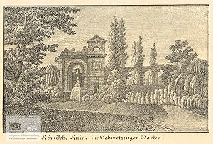 Immagine del venditore per Rmische Ruine im Schwetzinger Garten. Ansicht des Aqudukts mit Torbogen und Wasserfall im Schlossgarten von Schwetzingen. Kupferstich von Grape bei Hildebrand um 1810 venduto da historicArt Antiquariat & Kunsthandlung