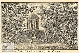 Immagine del venditore per Der Apollo Tempel im Schwetzinger Garten. Ansicht des Rundtempels mit Nymphen und Wasserfall im Schlossgarten von Schwetzingen. Kupferstich von Grape bei Hildebrand um 1810 venduto da historicArt Antiquariat & Kunsthandlung