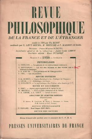 Revue philosophique / avril juin 1958 / minkowski : la vie des valeurs et des vertus vue à traver...