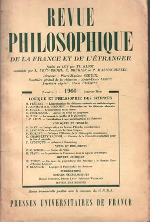 Revue philosophique/ janvier -mars 1960 / logique et philosophie des sciences