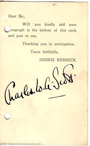 Fine Signature on a postcard (Charles W.A., British Aviator, set record flight England - Australi...