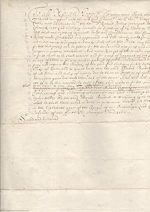 Bild des Verkufers fr Draft Document in a neat clerk's hand with their 'signatures' in the same hand (Edward Hyde, 1609-1674, Lord Chancellor of England, from 1661 1st Earl), his son CLARENDON (Henry, 1638-1709, from 1661 Viscount Cornbury, from 1674 2nd Earl), ARLINGTON (Sir Henry Bennet, c. 1618-1685, from 1663 1st Baron, from 1672 1st Earl, Principal Secretary of State), Philip HOWARD (1629-1694, 3rd son of the 15th Earl of Arundel, Chaplain & Almoner to Queen Catherine of Braganza, Cardinal, 1675), Sir Richard BELLINGS (b. c. 1632, Secretary to Queen Catherine, elder son of Richard Bellings, Secretary to the Irish Confederation), the Hon. Benjamin WESTON, (son of Richard, 1st Duke of Portland and Frances Waldegrave) and William ERSKINE (d. 1685, youngest son of the 2nd or 18th Earl of Mar and grandson of Esm Stuart, 2nd Duke of Lennox, Master of Charterhouse, Cupbearer to Charles II)] zum Verkauf von Sophie Dupre  ABA ILAB PADA