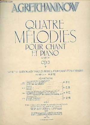 Image du vendeur pour QUATRE MELODIES POUR CHIANT ET PIANO - OP5 N1 - TRISTE EST LE STEPPE mis en vente par Le-Livre
