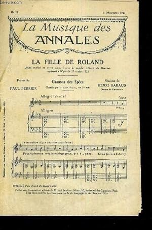 Imagen del vendedor de LA MUSIQUE DES ANNALES - LA FILLE DE ROLAND - NOEL - PETITE ETUDE - N13 a la venta por Le-Livre