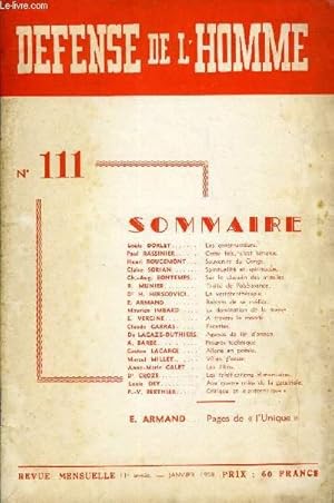 Image du vendeur pour DEFENSE DE L'HOMME 11e ANNEE N 111 - Louis DORLET.Les constructeurs.Paul RASSINIER. Cette fois, c est srieux.Henri ROUGEMONT. Souvenirs du Congo.Claire SORIAN. Spiritualit et spiritueux.Ch.-Aug. BONTEMPS. Sur le chemin des missiles. mis en vente par Le-Livre