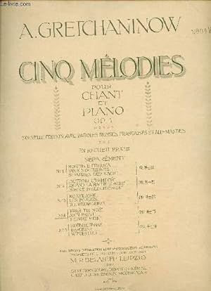 Seller image for CINQ MELODIES POUR CHIANT ET PIANO - OP1 N4 - MON PAYS for sale by Le-Livre