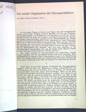 Immagine del venditore per Die soziale Organisation der Zeitungsredaktion; Sonderdruck aus: Journalismus, Band 4; venduto da books4less (Versandantiquariat Petra Gros GmbH & Co. KG)