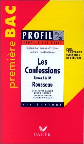 Bild des Verkufers fr Profil d'une oeuvre : Les confessions, Rousseau : livres I  IV zum Verkauf von Livreavous