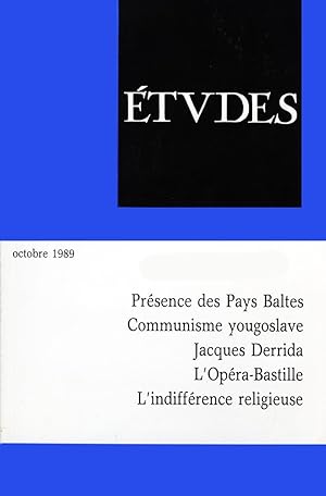 Etudes, Octobre Tome 371, n°4, 1989, Presence des pays Baltes, Communisme yougoslave, Jacques Der...